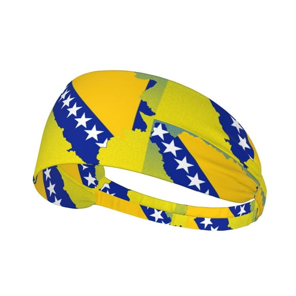 Bosnian Map Flag Sports Headbands Sweatbands Non Slip Sweat Bands Athletic Workout Fashion Wide Hair Bands For Men Women