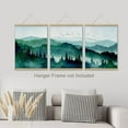 thumbnail image 2 of PixonSign Adhesive Canvas Print Wall Art Set - Watercolor Green Teal Mountain Forest Art - Set of 3 Nature Wilderness Landscape Artwork Modern Wall Décor - 12"x16"x3 Panels Unframed, 2 of 5