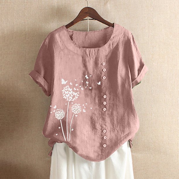 Puntoco Mujer Verano Casual O-Cuello Manga Corta Flor Estampado Camisa Suelta Blusa tops Puntoco Puntoco-6411