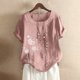 thumbnail image 1 of Puntoco Mujer Verano Casual O-Cuello Manga Corta Flor Estampado Camisa Suelta Blusa tops Puntoco Puntoco-6411, 1 of 5
