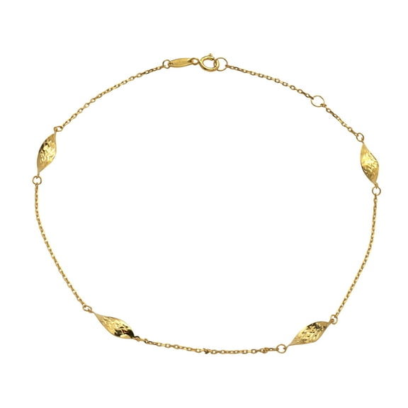 LoveBling 10k .5mm 4 Gemetric Leaf Charm Anklet Adjustable from 9" to 10" (#85)