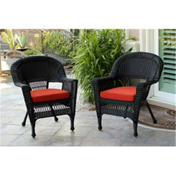 Jeco W00207-4-C-FS018-CS Black Wicker Chair with Red Orange Cushion - Set of 4