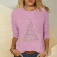 thumbnail image 2 of Fiaer Women Long Sleeve T Shirts Shine Christmas Tree 3/4 Sleeve Tshirts Fashion Crew Neck Comfort Baggy Relax Tops Pink S, 2 of 4