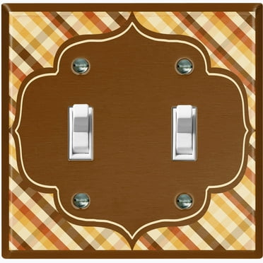 Metal Light Switch Plate Outlet Cover Vintage Yellow Brown Plaid Frame Wallpaper WAL031