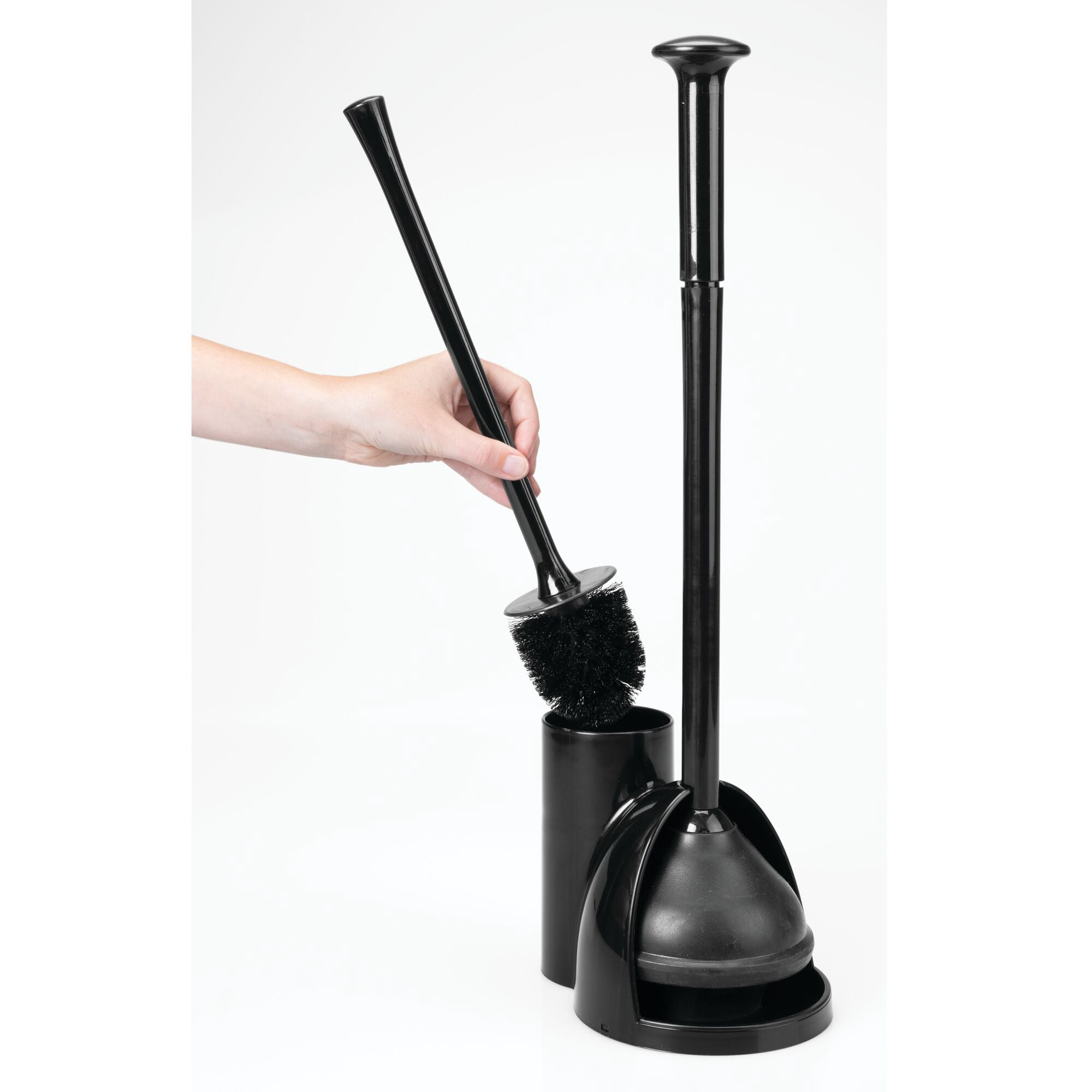 mDesign Hidden Plunger and Brush Set for Toilet Bowl - Black
