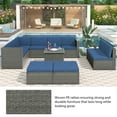 thumbnail image 3 of Euroco 9 Piece Rattan Sectional Seating Group with Cushions and Ottoman, Patio Furniture Set for 10 People, Outdoor Wicker Sectional Sofa, Blue Cushion+Gray Rattan, 3 of 10