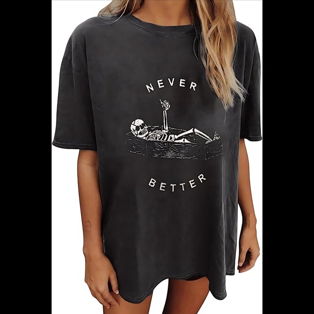 Camisetas Vintage para Mujer, Lindas Camisetas Gráficas de , Camisetas Oversize de Corta Esqueleto de Ataúd L