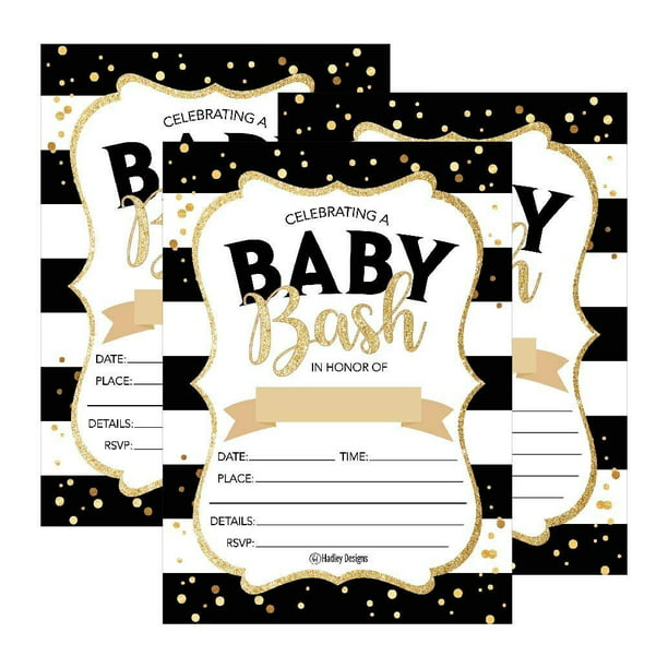 25 Black Gold Bash Baby Shower Invitations Cute Printed Fill Or Write