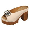 thumbnail image 6 of Rokment Women's Buckles Platform Dressy Slides Sandals 2026 Ladies Fashion Casual Leather Peep Toe Slip on Chunky Block High Heels Half Slippers Mules Beige Size 6, 6 of 6