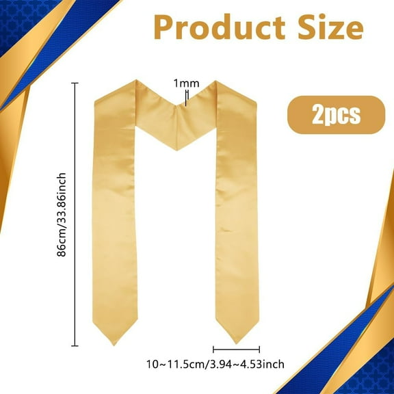 2 pc Polyester Graduation Shawl Graduation Stole Sash for High School and College golden 860x100~115x1mm