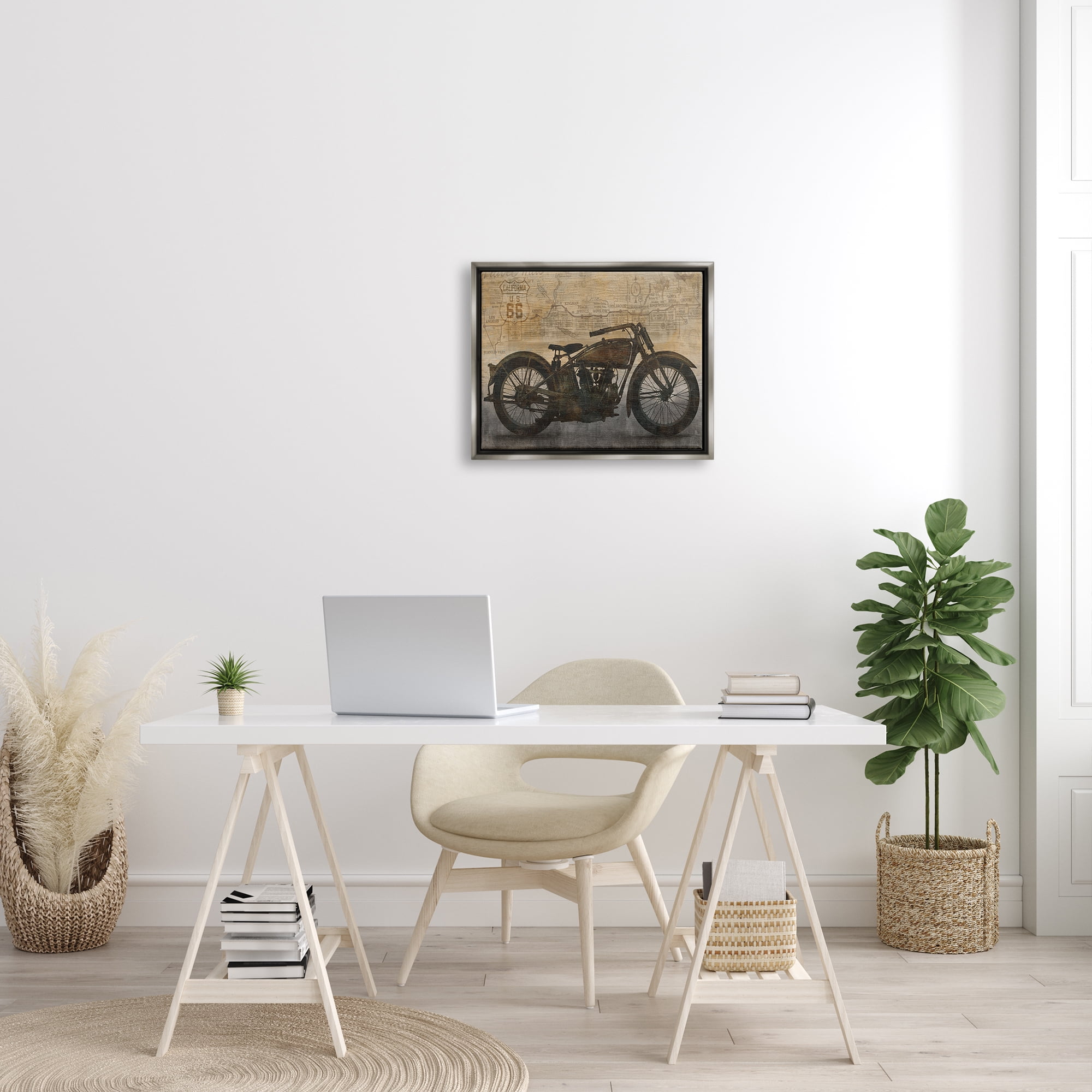 Stupell Industries Vintage Motorcycle Collage Transportation Painting Gray Floater Framed Art Print Wall Art, 21 x 17