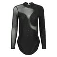 thumbnail image 5 of inhzoy Rhinestones Gymnastics Leotard for Women Mesh Splice Ballet Dance Bodysuit Figure Ice Skating Dance Costume Black S, 5 of 8