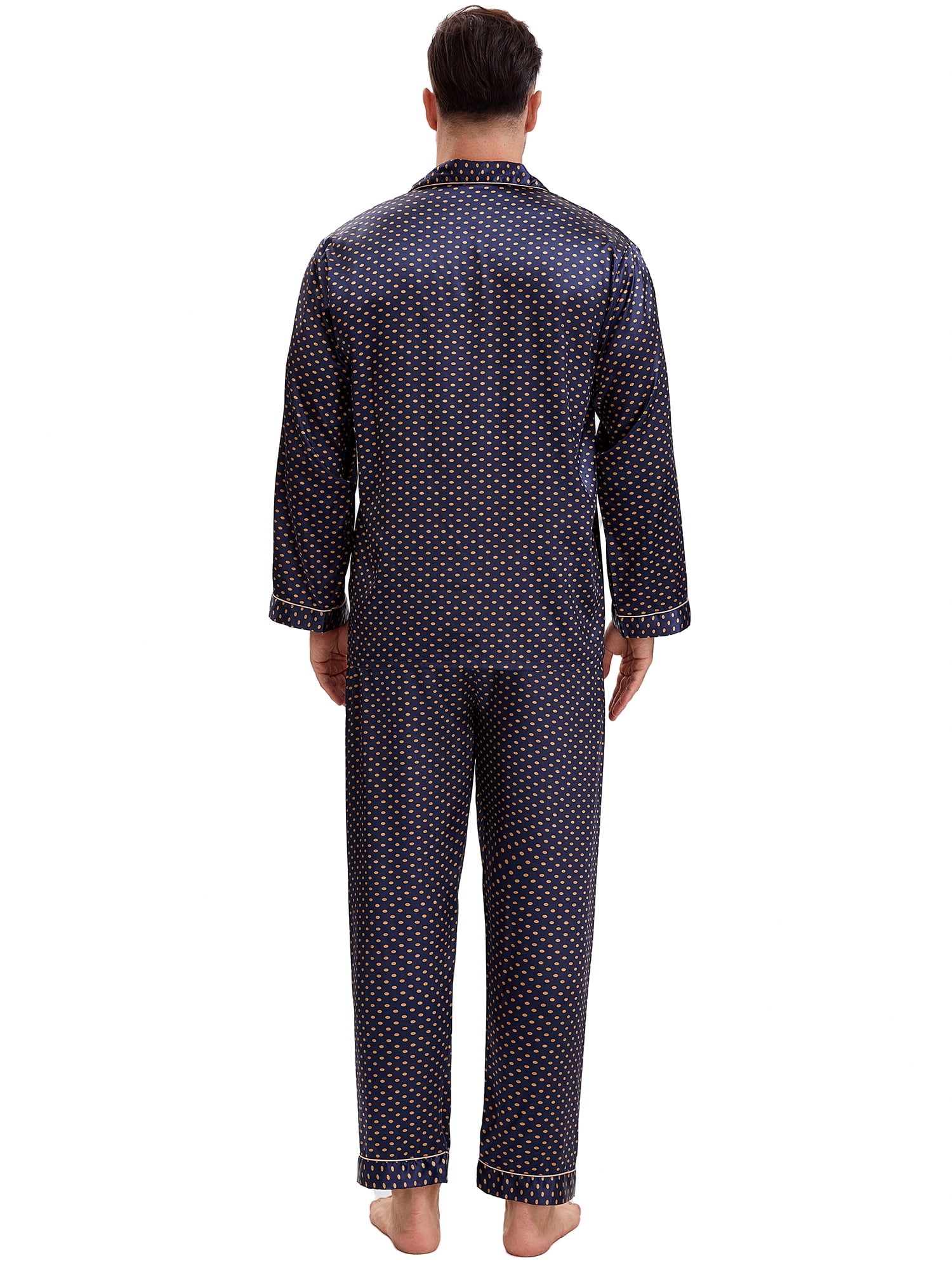 DARING DIVA Men's 2-Piece Button Down Printing Sleepshirt Pajamas Set S Navy Blue