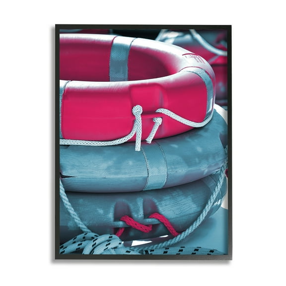 Stupell Industries Nautical Life Buoys Nature Photography Black Framed Art Print Wall Art, 11 x 14