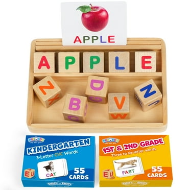 BenBen Spelling Games, CVC Word Games with 110 Sight Words Flash Cards, Wooden Matching Letters