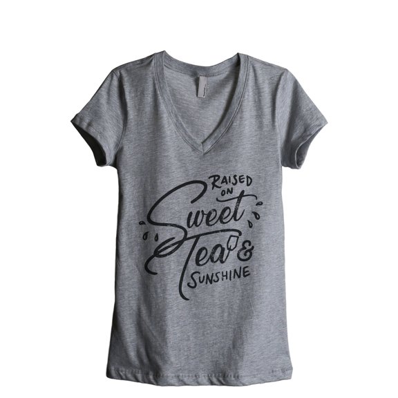 Raised On Sweet Tea And Sunshine Women's Fashion Relaxed V-Neck T-Shirt Tee Heather Grey 2X-Large