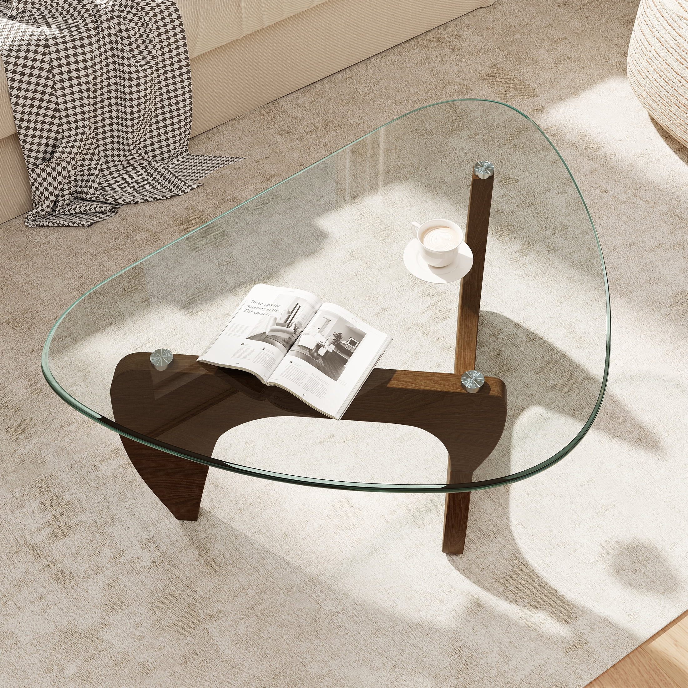 Daluvenix Modern Glass Coffee Table for Living Room, Mid Century Coffee Table, Triangle Small Coffee Tables, Suitable for Bedroom Living Room Reception Office Tables