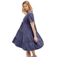 thumbnail image 3 of Ellos Plus Size Cotton Spandex V-Neck Short Sleeve Tiered A-Line Dress, 3 of 4