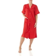 AmeriMark Snap-Front Duster Robe Housecoat Solid Color with Two Patch Pockets Cherry 01X
