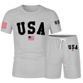 thumbnail image 4 of IWRICH Men's 4th of July Independence Day Outfits USA Flag Short Sleeve Shirts and Shorts Set 2 Piece Athletic Jogging Tracksuits Light Gray XL, 4 of 4