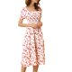 thumbnail image 4 of Vestidos florales INSPIRE CHIC para mujeres con escote cuadrado, vestido midi de verano con volantes y fruncidos en blanco y rosa, 4 of 5