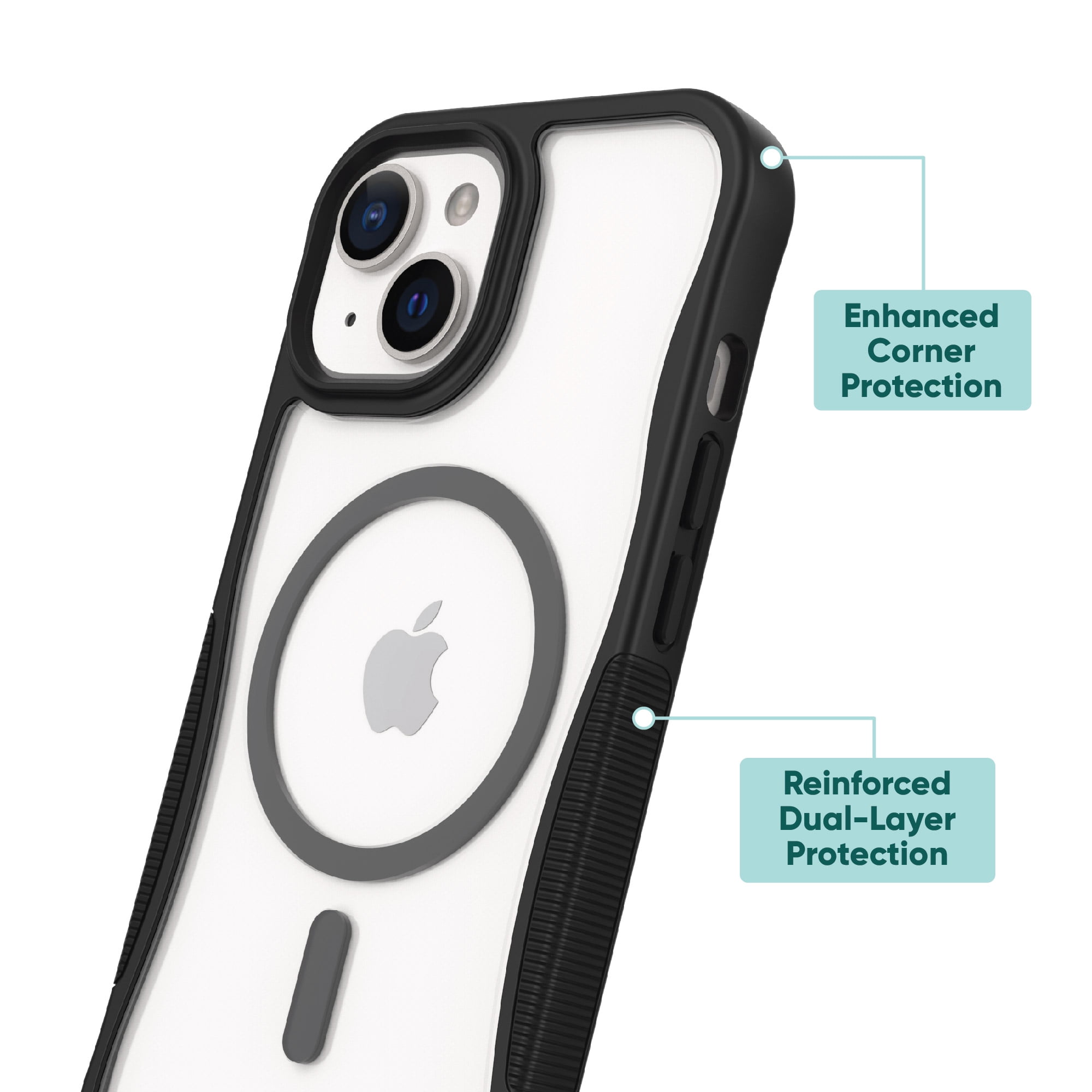 onn. MagSafe Compatible Dual-Layer Phone Case for iPhone 15 Plus / iPhone 14 Plus - Black/Clear