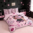 thumbnail image 2 of Erosebridal Cute Black Girls 7-Piece Twin Bedding Sets,Kids Lipstick Cosmetics Pink Sequin Print Stars Bedding Comforter Set,Reversible Pink, 2 of 7