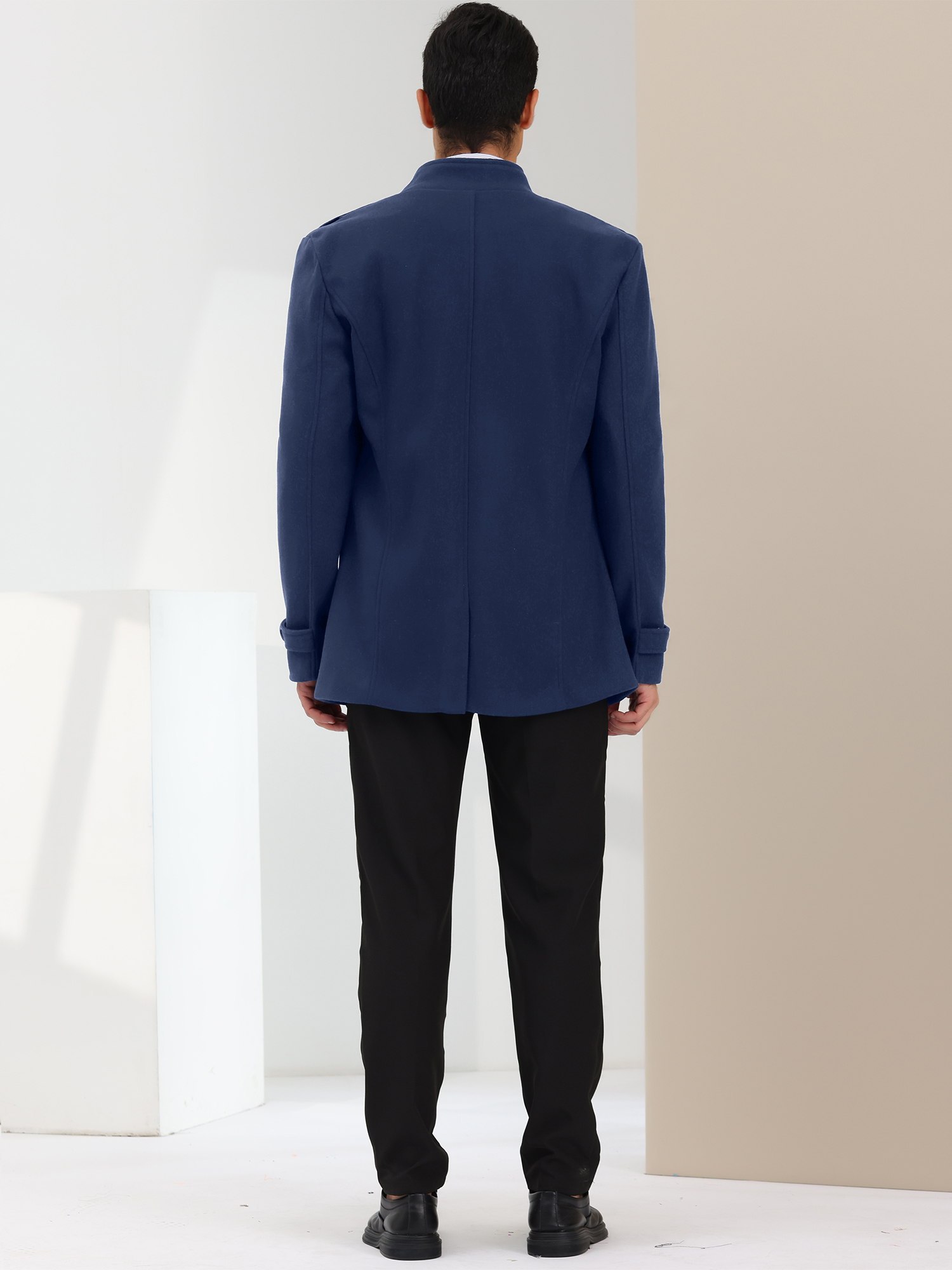 DARING DIVA Men's Winter Coat Stand Collar Double Breasted Pea Coats 2XL Navy Blue