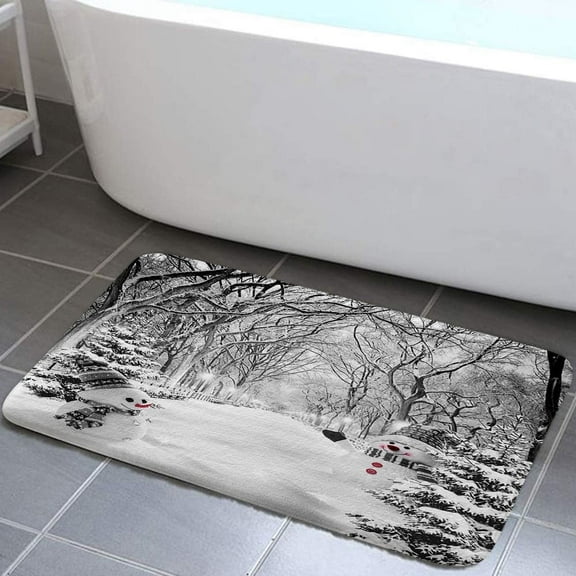 Winter Grey Bathroom Rugs Christmas Trees Snowman Bath Mat Soft Flannel Small Bath Rugs Bathroom Decor Warm Floor Mat for Living Room Bedroom 16 x 24 Inch