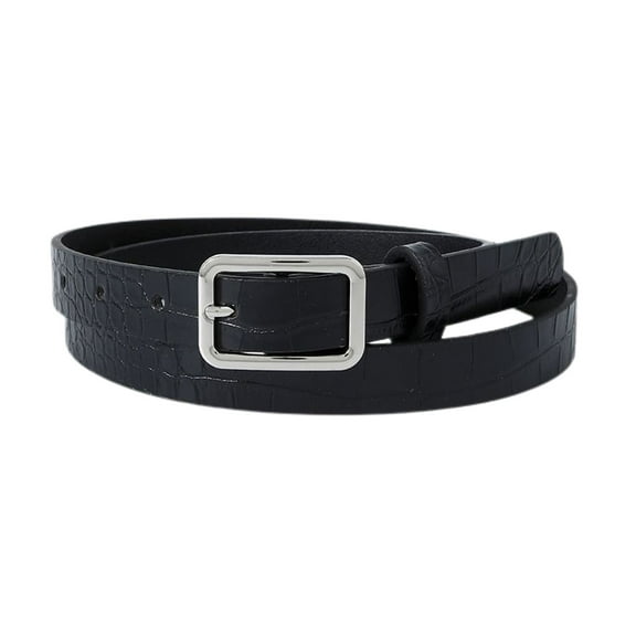 SWSMCLT Women's Vintage Skinny Summer Basic Regular Fit Faux Leather Belt Buckle Metal Metal Buckle Spring Black Small-Large