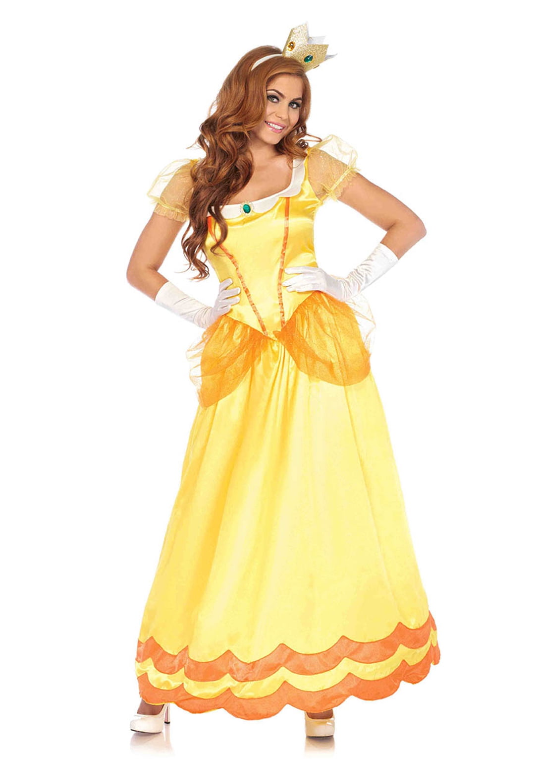 Princess Daisy Women's Costume Super Mario Bros Cosplay Dress Gown Adult Yellow 