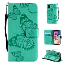 iPhone XR Wallet Case, Dteck Embossed Butterfly Magnetic Flip PU Leather Folio Stand Case Cover Built-in Card Slots & Money Pocket, with wrist Strap, For Apple iPhone XR, Green
