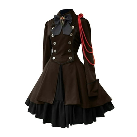 

asdoklhq Maternity Dress Fashion Women Vintage Gothic Court Square Collar Patchwork Princess Dress