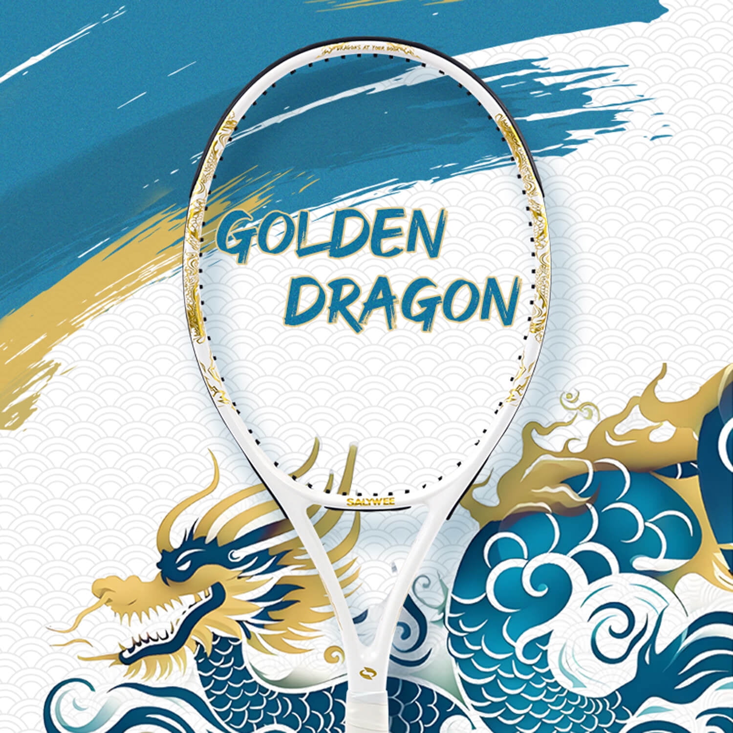 SALYWEE Golden Dragon Series Tennis Racquet, Pre-Strung, Black/White, 11.3 oz. Weight, 105 Sq. in. Racquet Head Size