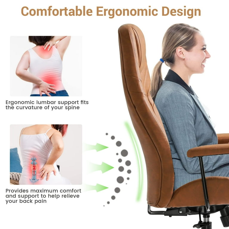 Leather Office Chair with Adjustable Tilt Angle Ergonomic High Back Computer Desk Chair with Wheels for Home Office Brown Max 300lb