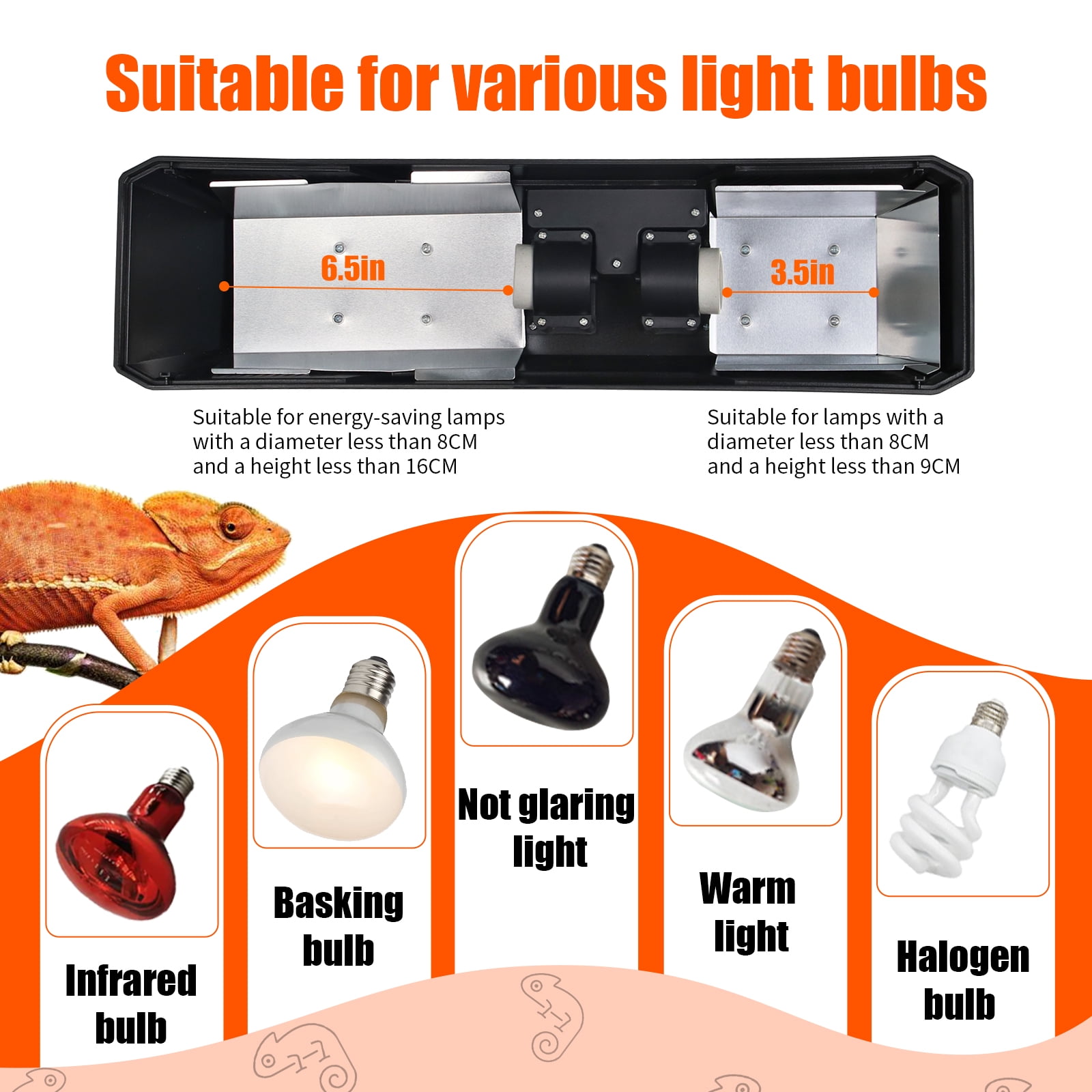 Dual Reptile Light Fixture Reptile Heat Lamp Fixture with Separate Switches Fit,150W Max - E26 Socket for Heat & UVB Lamps, Heat Bulb for Reptile Glass Terrariums