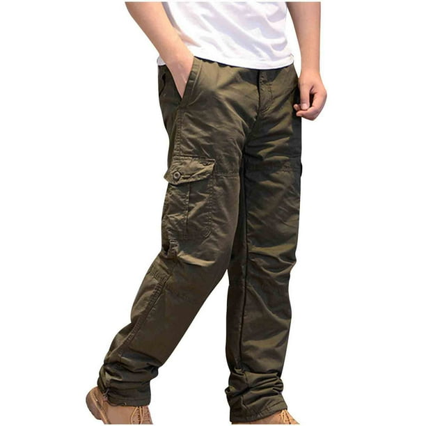 Pantalones largos de moda para hombre, casuales, de color sólido, con bolsillos y cremallera, cintura elástica, de poliéster.