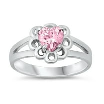 CHOOSE YOUR COLOR Pink CZ Heart Love Ring .925 Sterling Silver Band Jewelry Female Size 1