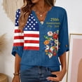 thumbnail image 2 of Evdexr Women's Independence Day Shirts Patriotic 3/4 Sleeve Tops 4th Of July V Neck Graphic Red Blue and White Shirt 1776 2026 Button Casual T Shirts Dark Blue S, 2 of 6
