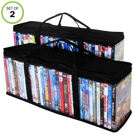Evelots Portable Dvd Blu Ray Video Storage Bags See Thru Black Top Set 2
