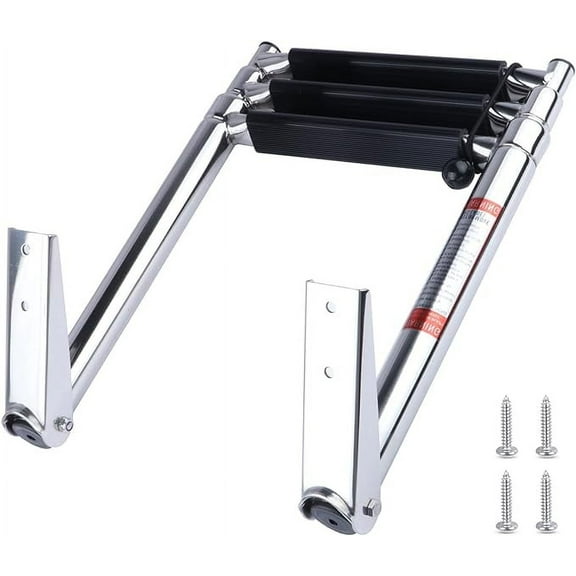 3 Step Boat Ladder, 304 Stainless Steel Telescoping Folding Pontoon Boat Ladder Dock Swim Ladder for Marine Boat Yacht