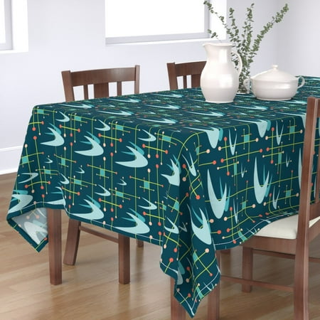 

Cotton Sateen Tablecloth 90 Square - Blue Turquoise Lime Green Mid Century Midcentury Modern Boomerangs Print Custom Table Linens by Spoonflower