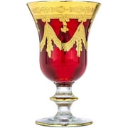 Interglass - Italy, Red Crystal Wine Glasses, Vintage Design, 24K Gold Hand Decorated, 10 oz Goblets, Set of 1 (Red, Wine)