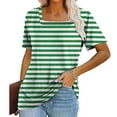 thumbnail image 2 of VERUGU Womens Tops Short Sleeve Square Neck Shirts Summer Trendy Stripe T-shirts Loungewear Casual Loose Comfy Tunic Blouses for Leggings Green M, 2 of 5