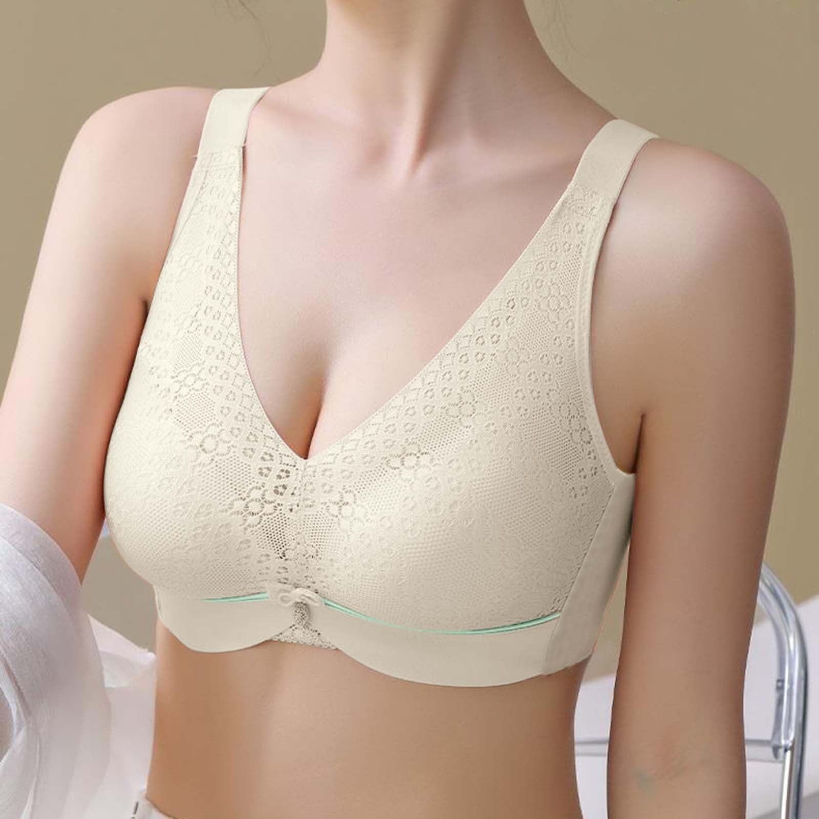CAICJ98 Women'S Lingerie Support Wireless Bra, Lace Bra with Stay-in-Place  Straps, Full-Coverage Wirefree Bra, Tagless for Everyday Wear White,M 