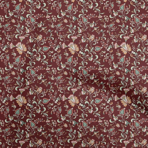 oneOone Cotton Poplin Maroon Fabric Asian Japanese Floral Quilting Supplies Print Sewing Fabric By The Yard 56 Inch Wide