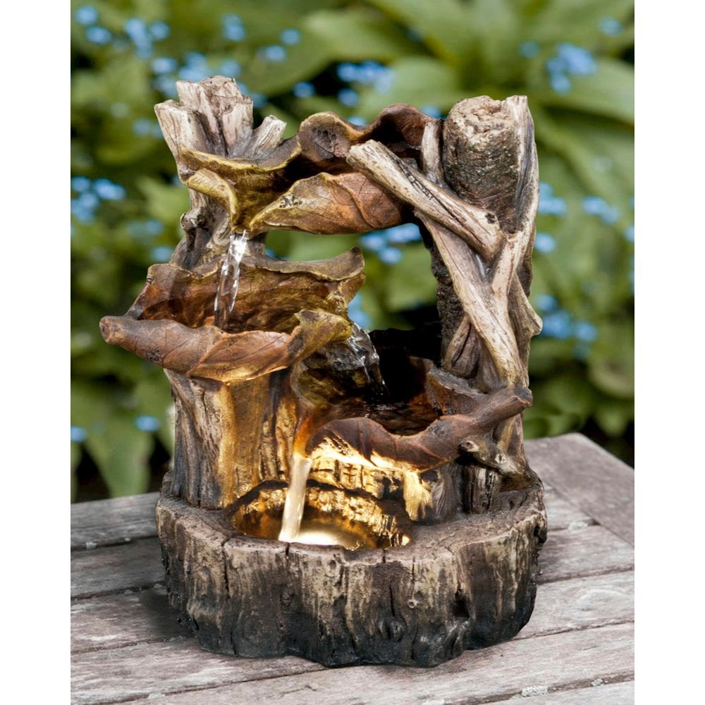 Hi-Line Gift Ltd. Tree Trunk Fountain W/3 Leaves & LED