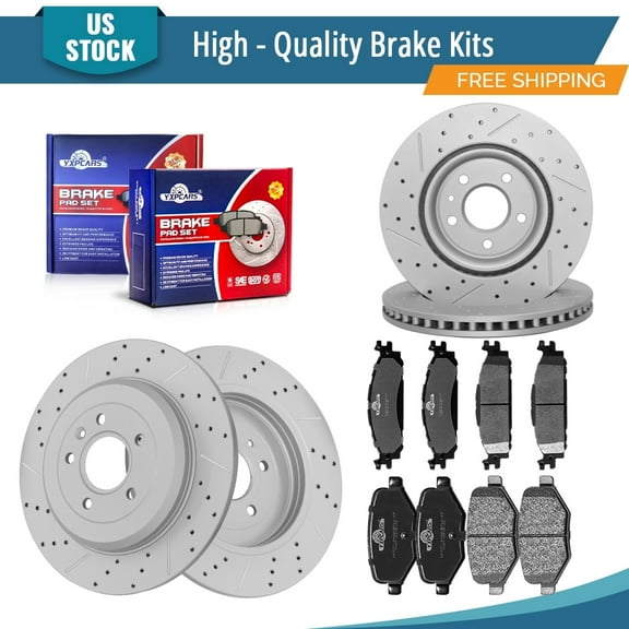 YXPCARS 12PCS Brake Kits, Front and Rear Drilled & Slotted Brake Rotors   Ceramic Brake Pads Kit for Ford Explorer Flex Taurus Lincoln MKS MKT (54166 54165 1508 1377)