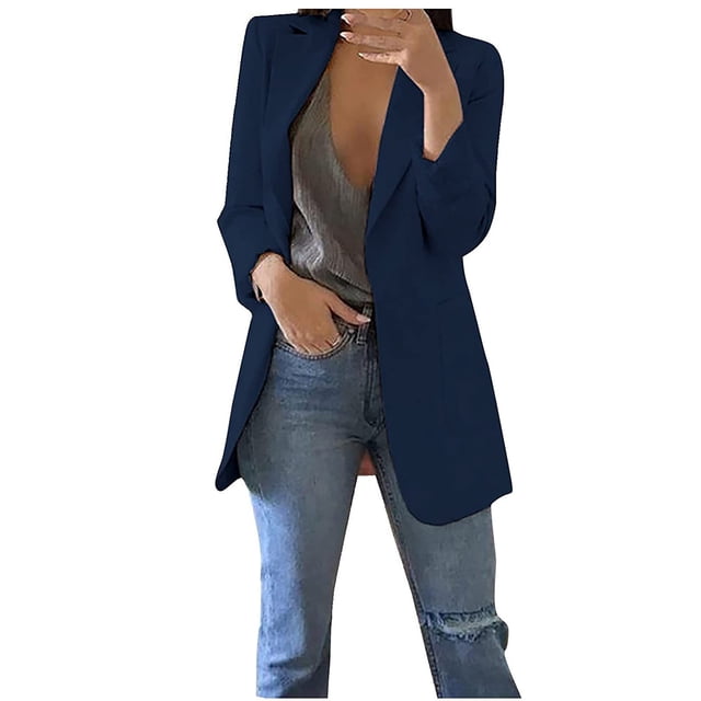 KIHOUT Spring Winter Coat for Women, KIHOUT Trending Winter Warm Womens Coats Solid Color Long Sleeve Office Overcoat Cardigans Suit Turndown Jacket with Pockets Tops