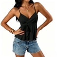 thumbnail image 5 of Women's Babydoll Tops Sleeveless V Neck Peplum Crop Wrap Top Cute Summer Tie Front Camisole, S, 5 of 5